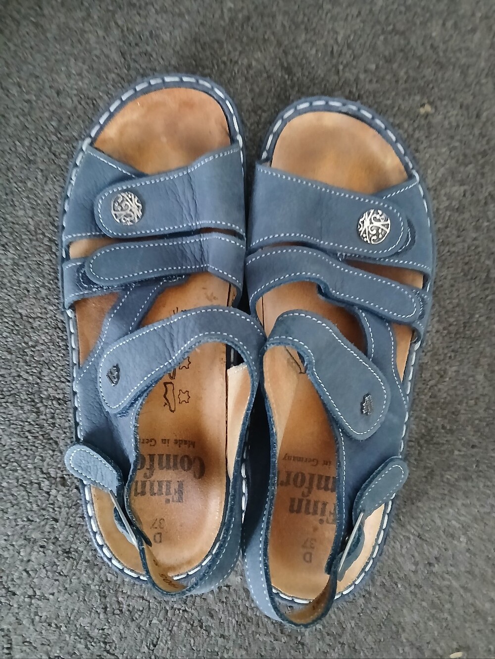 Finn Comfort Kids Navy Leather Adjustable Sandals Size 37.
